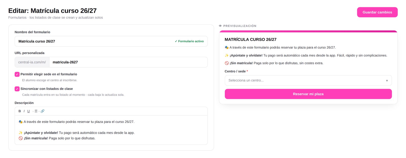 Formularios automáticos de matriculación